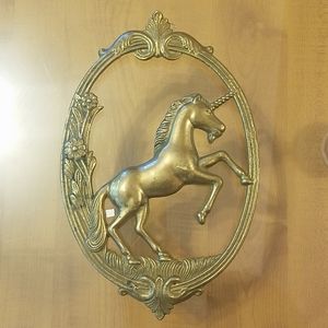 Vintage brass unicorn wall decor